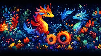 Enchanting Underwater Realm of Mythical Creatures and Vibrant Flora