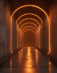 Obraz premium Vibrant orange tunnel entrance illuminated by a warm glow, light, vibrant colors, glowing
