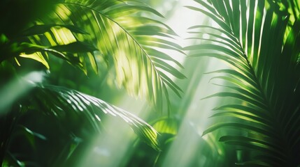 Sunlight piercing through thick foliage, creating beautiful patterns in nature s canopy