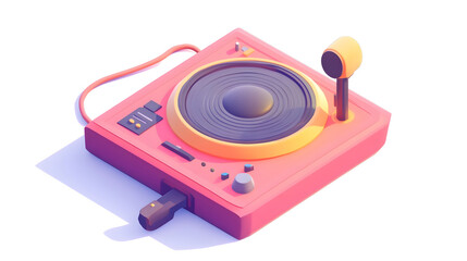 Fototapeta premium Isometric of Vintage Pink Turntable Music Player with Accessories