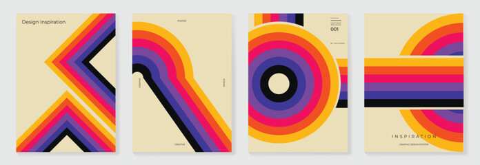 Collection of 70s color gradient poster background vector. Set of retro wall decoration, groovy, trippy, geometric shape. Vintage hippie wall art for interior, decorative, banner, cover, card. © TWINS DESIGN STUDIO