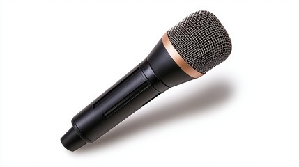 Black and Gold Microphone with Pop Filter on White Background