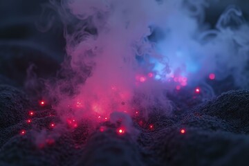 Neon Flames and Swirling Smoke Rising From Dark Fabric, Creating An Ethereal, Mystical Atmosphere