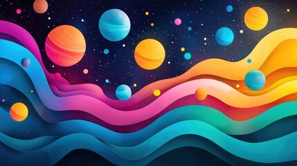 Vibrant Abstract Cosmic Landscape with Colorful Planets