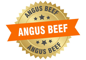 angus beef. angus beef round orange and gold label isolated on transparent background