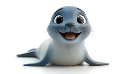 Playful Baby Seal with Charming Smile Underwater in Cartoon 3D Style