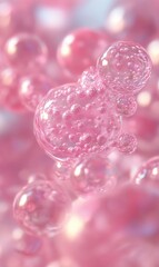 Glistening pink spheres in a mesmerizing abstract composition, evoking purity and freshness