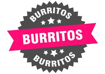burritos. burritos round pink label isolated on transparent background
