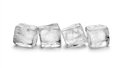 Four Translucent Ice Cubes On White Background
