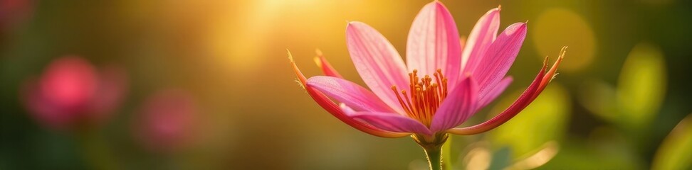 Cleome spider flower petals unfolding in warm sunlight, flower, bright