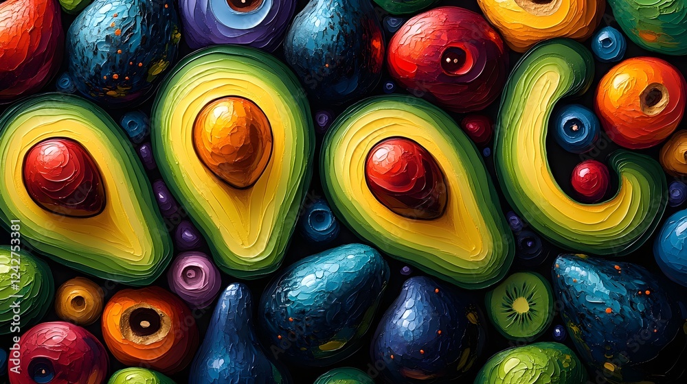 Poster Vibrant Abstract Geometric Patterns and Organic Shapes in Harmony