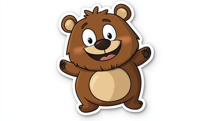 Fototapeta premium Happy cartoon bear waving, isolated on white background, for children's book illustrations or website design