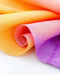 Vibrant fabric in warm orange, pink, and purple hues, perfect for design