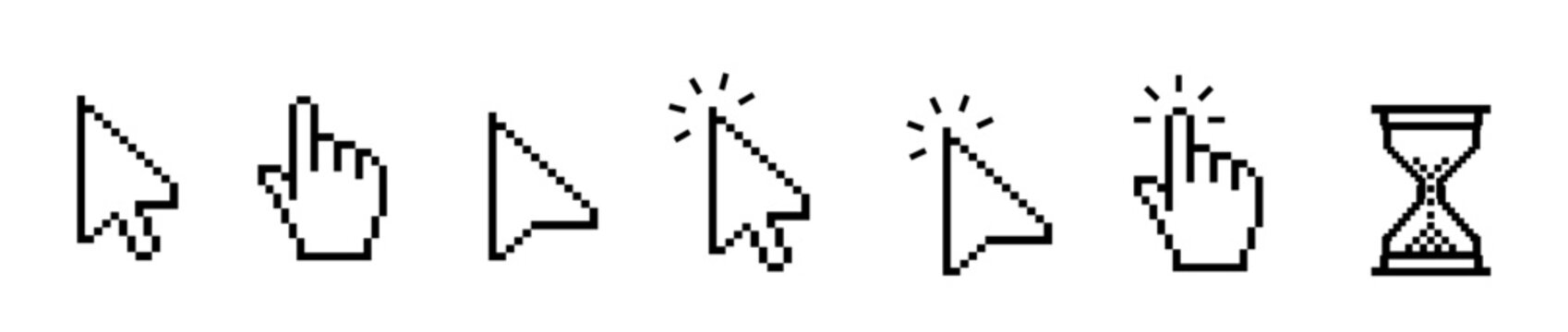 Mouse click cursor arrow icons set and loading icons. Mouse click cursor set. Hand Cursor. Arrow cursor. Vector illustration