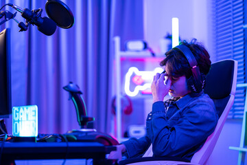 Asian e-sport man loser gamer play online video game on computer.  © Kawee