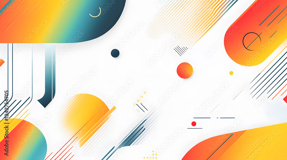 Aufkleber vibrant geometric abstract composition with colorful shapes and fluid lines