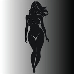 a woman in a bikini walking down a street with her hair blowing in the wind