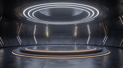 Abstract circular science fiction futuristic background with glowing particles, digital technology, and molecular structures for scientific visualization and biotechnology concepts