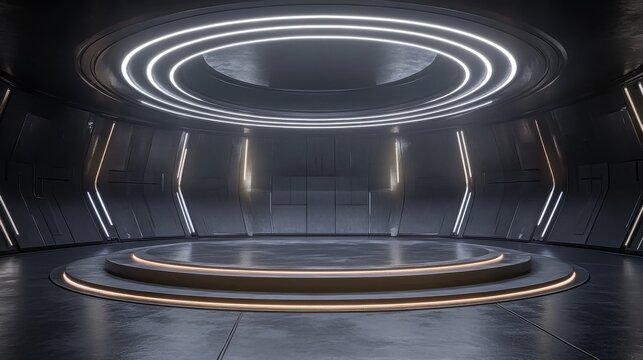 Abstract circular science fiction futuristic background with glowing particles, digital technology, and molecular structures for scientific visualization and biotechnology concepts


