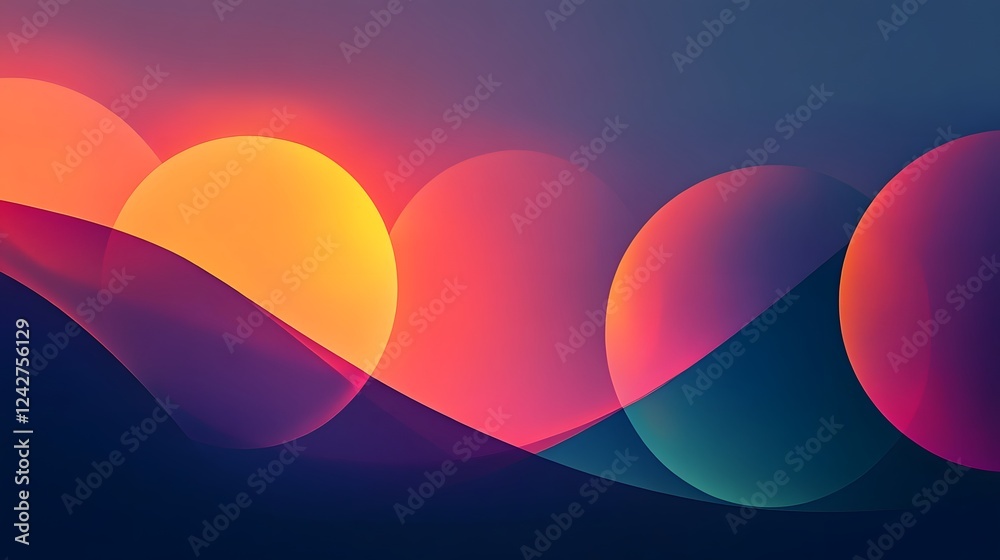 Poster vibrant surreal landscape with colorful fluid shapes and gradients