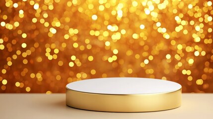 Elegant Display Stand with Golden Bokeh Background for Showcase