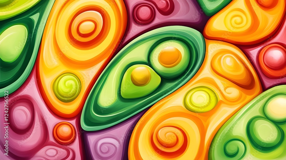 Poster Vibrant Swirling Abstract Patterns and Fluid Shapes Create a Captivating Psychedelic Backdrop for Digital Art or Wallpaper
