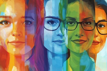 Colorful Abstract Portrait of Four Young Women