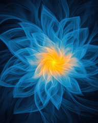vibrant blue and yellow flower like design radiating energy and light