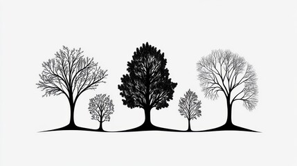 Fototapeta premium Silhouettes of Various Trees in Different Shapes and Sizes