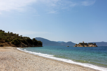 Amazing scenery by the sea in North Evia, Greece, on Nisiotissa beach, near Neos Pyrgos village