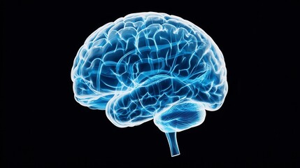 Semi-transparent brain illustration with glowing blue design