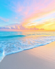 Obraz premium serene tropical beach at sunset with vibrant colors reflecting on water