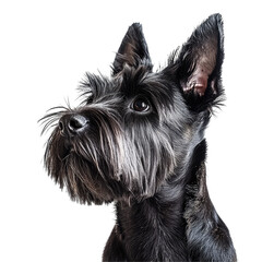 Black Terrier Dog Portrait with Alert Expression on White Studio Background for Creative Projects