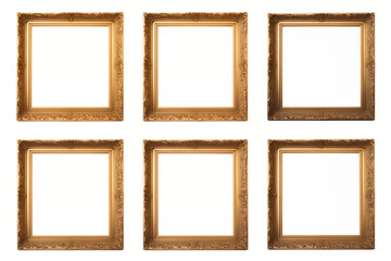 A slender gold picture frame set against a white background.