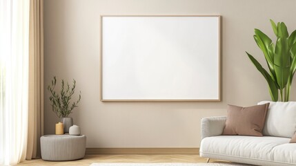 Modern Living Room with Blank Wall Art and Cozy Furnishings