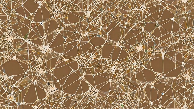 This image features a seamless beige biomorphic web pattern with a modern and abstract aesthetic, suggestive of interconnected networks