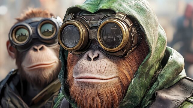 Playful Monkeys in Goggles Wearing Hooded Coats for Adventure Awaits