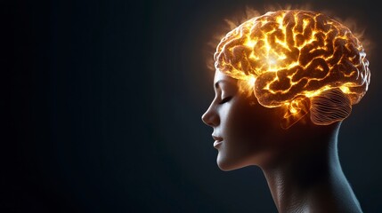 Obraz premium Human Head Silhouette with Energetic Brain Representation