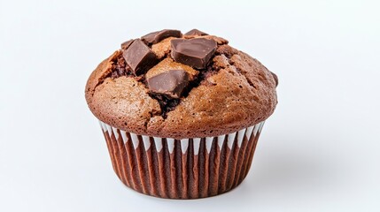 Decadent chocolate muffin with chunks of rich chocolate on top