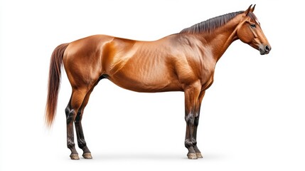 Brown Horse Standing Gracefully in Profile on White Background