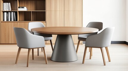 Modern Round Table with Stylish Chairs in Minimalist Interior Design