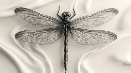 Elegant Dragonfly on Silk: A Study in Monochrome