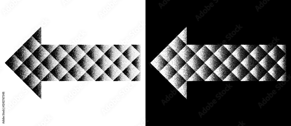 Aufkleber halftone arrows on white and black backgrounds. digital art dotted dynamic arrows.