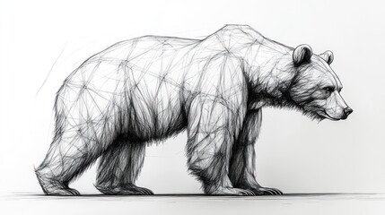 Geometric Grizzly Bear Drawing, Studio, White Background, Wildlife Art