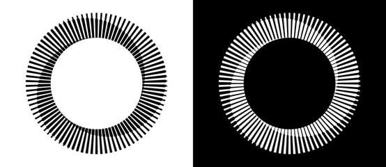 Spiral with lines as dynamic abstract vector background or logo or icon. Black spiral on white background and white spiral on black background.