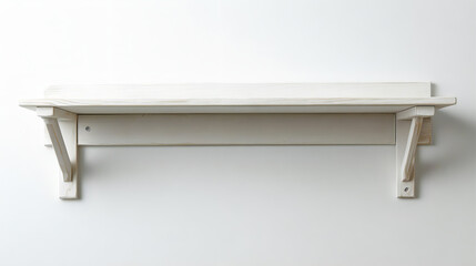 White wooden shelf nailed to the wall minimalist gray. AI generated images.