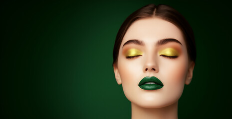 beautiful woman Portrat green lips