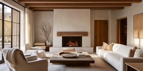 Modern Living Room with Fireplace and Neutral Decor