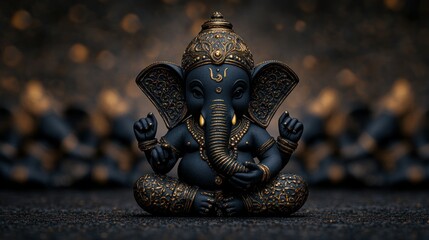 Obraz premium Ganesha Statues in Sitting Pose with Gold-Plated Hands and Arms, Featuring Beautiful Aig Embellishments