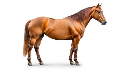 Obraz premium Majestic Brown Horse in Profile Against White Background